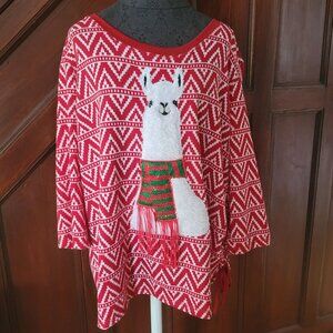 Thomas & Olivia Red & White Llama Christmas Sweater Festive Sequin Scarf Design